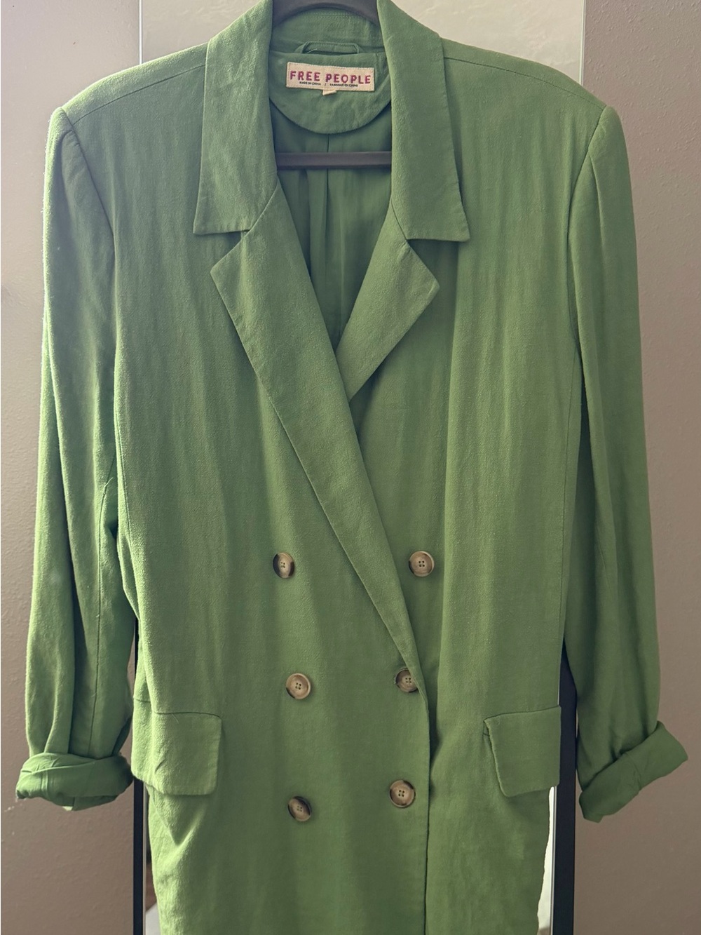 Free People Lime Green Double-Breasted Blazer